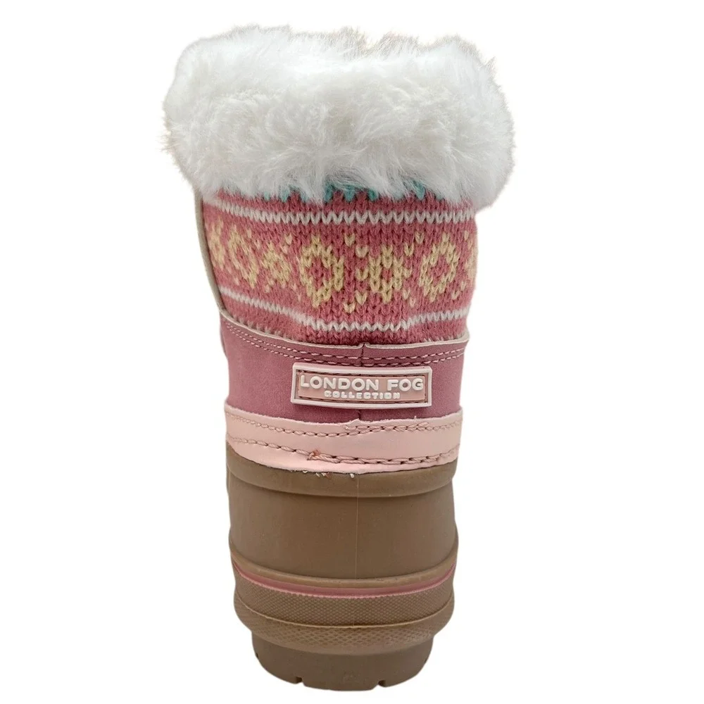 London Fog Toddler Girls Mid-Calf Snow Boots Size 9 Pink-Tan Faux Fur Waterproof
